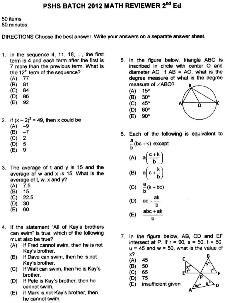Senior High School Entrance Exam Reviewer Pdf With Answers